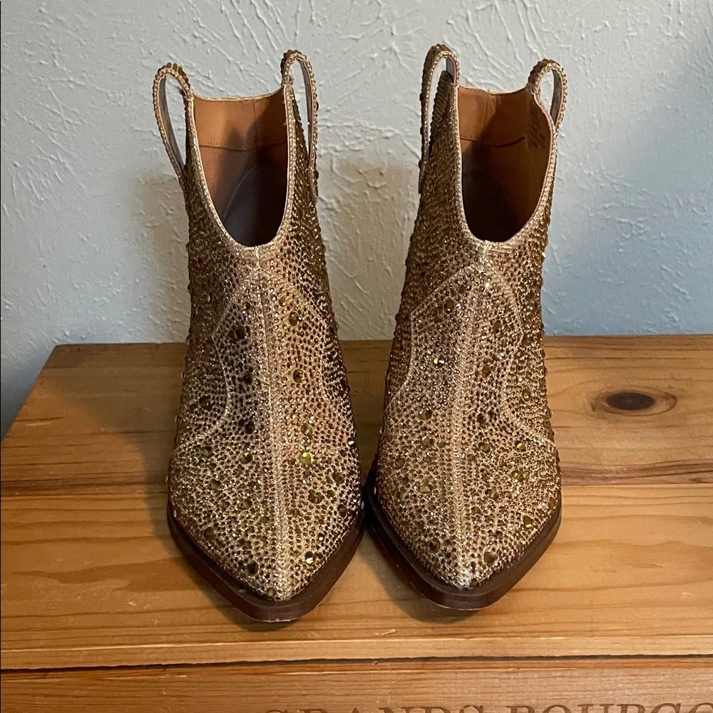 Jessica Simpson Gold/Tan Crystal Western Ankle Boots - Picture 5 of 7